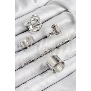 Pirinç Yaprak Model Gümüş Renk Kadın Yüzük Kombin Set