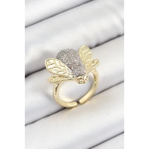 Pirinç Zirkon Taşlı Arı Model Gümüş Ve Gold Renk Kadın Yüzük