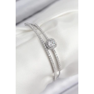 Pirinç Zirkon Taşlı Baget Model Gümüş Renk Kadın Bileklik