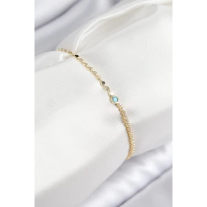 Pirinç Zirkon Taşlı Boncuk Model Ezme Zincir Gold Renk Kadın Bileklik