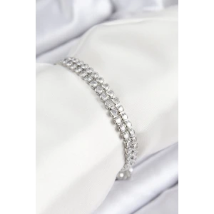 Pirinç Zirkon Taşlı Çift Sıra Model Gümüş Renk Asansörlü Kadın Bileklik