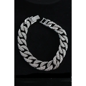 Pirinç Zirkon Taşlı Cuba Gurmet Model Gümüş Renk Erkek Bileklik