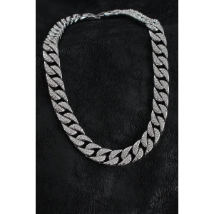 Pirinç Zirkon Taşlı Cuba Gurmet Model Gümüş Renk Erkek Kolye