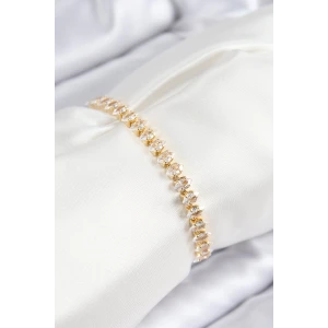 Pirinç Zirkon Taşlı Damla Model Gold Renk Asansörlü Kadın Bileklik