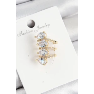 Pirinç Zirkon Taşlı Damla Model Gold Renk Sağ Kıkırdak Küpe