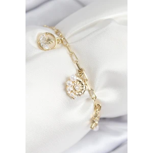 Pirinç Zirkon Taşlı Deniz Kabuğu Model Gold Renk Kadın Bileklik