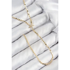 Pirinç Zirkon Taşlı Ezme Zincirli Deniz Yıldızı Model Gold Renk Y Kolye