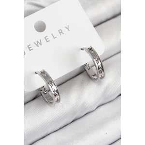 Pirinç Zirkon Taşlı Halka Model Gümüş Renk Kadın Küpe