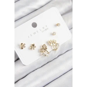 Pirinç Zirkon Taşlı Kelebek Model Gold Renk 925 Ayar Gümüş Çivi Kadın Küpe Set