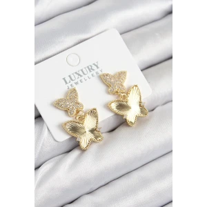 Pirinç Zirkon Taşlı Kelebek Model Gold Renk Kadın Küpe