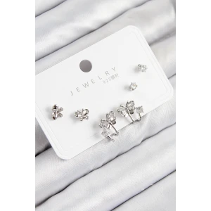 Pirinç Zirkon Taşlı Kelebek Model Gümüş Renk 925 Ayar Gümüş Çivi Kadın Küpe Set