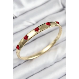 Pirinç Zirkon Taşlı Kırmızı Kalp Model Gold Renk Kadın Kelepçe
