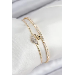 Pirinç Zirkon Taşlı Kuğu Model Gold Renk Kadın Bileklik