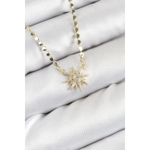 Pirinç Zirkon Taşlı Kutup Yıldızı Model Ezme Zincir Gold Renk Kadın Kolye