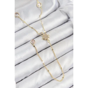 Pirinç Zirkon Taşlı Kutup Yıldızı Model Gold Renk Y Kolye