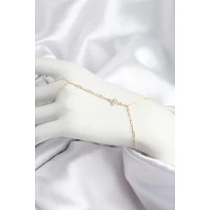 Pirinç Zirkon Taşlı Mavi Boncuklu Yonca Model Gold Renk Şahmeran