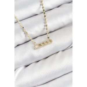 Pirinç Zirkon Taşlı Messika Model Ezme Zincir Gold Renk Kadın Kolye