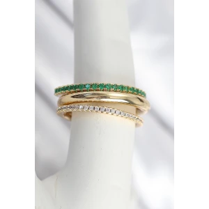 Pirinç Zirkon Taşlı Mix Renk 3Lü Kadın Yüzük