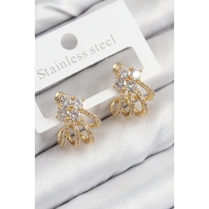 Pirinç Zirkon Taşlı Model Gold Renk Kadın Küpe
