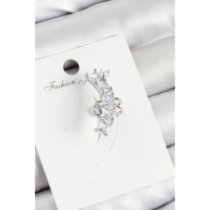 Pirinç Zirkon Taşlı Model Gümüş Renk Sağ Kıkırdak Küpe