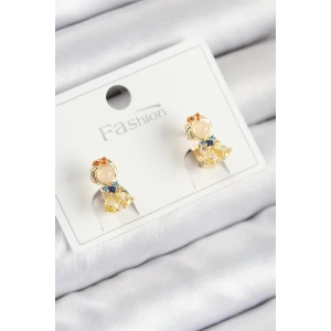 Pirinç Zirkon Taşlı Pamuk Prenses Model Gold Renk Çocuk Küpe