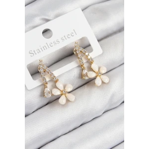 Pirinç Zirkon Taşlı Papatya Model Gold Renk Kadın Küpe