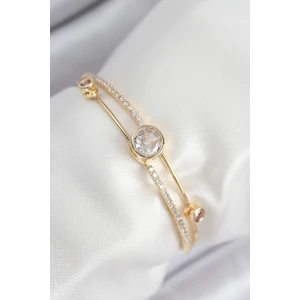Pirinç Zirkon Taşlı Pırlanta Model Gold Renk Kadın Bileklik
