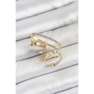 Pirinç Zirkon Taşlı Sıkıştırma Sağ Kıkırdak Gold Renk Kadın Küpe