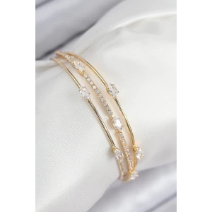Pirinç Zirkon Taşlı Su Yolu Model Gold Renk Kadın Bileklik
