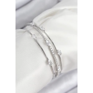 Pirinç Zirkon Taşlı Su Yolu Model Gümüş Renk Kadın Bileklik