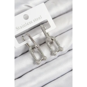 Pirinç Zirkon Taşlı Tifany Model Gümüş Renk Kadın Küpe