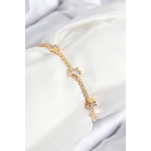 Pirinç Zirkon Taşlı Yıldız Model Gold Renk Asansörlü Kadın Bileklik