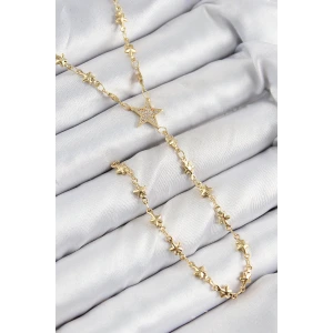 Pirinç Zirkon Taşlı Yıldız Model Gold Renk Y Kolye