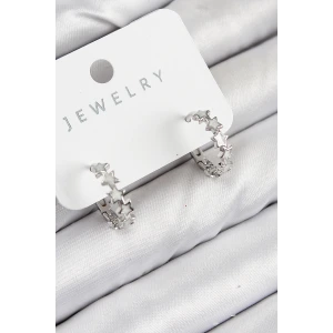 Pirinç Zirkon Taşlı Yıldız Model Gümüş Renk Kadın Küpe