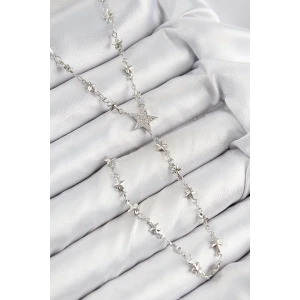 Pirinç Zirkon Taşlı Yıldız Model Gümüş Renk Y Kolye