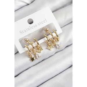 Pirinç Zirkon Taşlı Yıldız Ve Kelebek Model Gold Renk Kadın Küpe