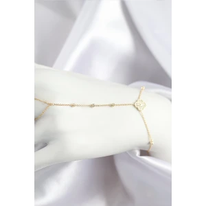 Pirinç Zirkon Taşlı Yonca Model Gold Renk Şahmeran