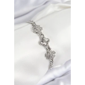 Pirinç Zirkon Taşlı Yonca Model Gümüş Renk Kadın Bileklik