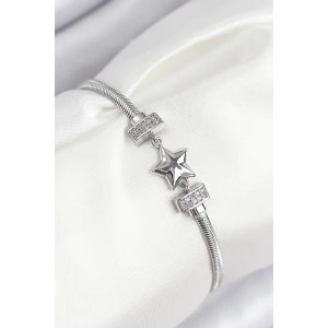 Pirinç Zirkon Taşlı Yonca Model Gümüş Renk Kadın Bileklik