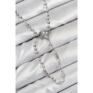 Pirinç Zirkon Taşlı Yonca Model Gümüş Renk Kadın Y Kolye