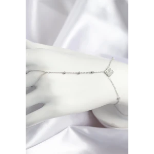 Pirinç Zirkon Taşlı Yonca Model Gümüş Renk Şahmeran