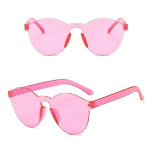 Sert Mika Oval Şekilli Çerçevesiz Pembe Gözlük Retro Parti 5x14 Cm