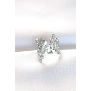 Silver Renk Tırtıklı Kalın Baget Taş Tasarım Ayarlanabilir Yüzük