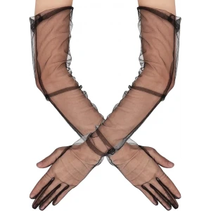 Uzun Boy Likralı Siyah Renk Yetişkin Mega Tül Eldiven 53 Cm