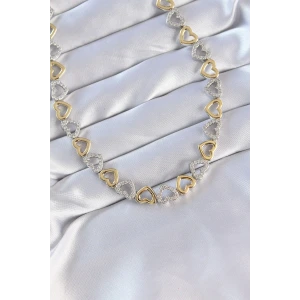 Vip Seri Pirinç Çift Renk Zirkon Taşlı İçi Boş Kalp Tasarımlı Kolye