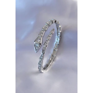 VIP Seri Yılan Model Gümüş Renk Kadın Kelepçe Bileklik