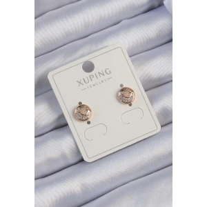 Xuping Rose Renk Zirkon Taşlı Yansımalı Oval Küpe