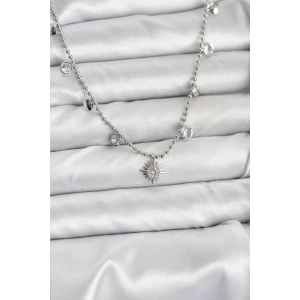 Zirkon Taşlı Kutup Yıldızı Model Pirinç Gümüş Renk Kadın Kolye