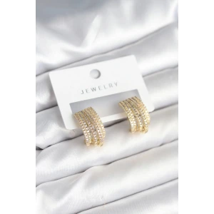 Zirkon Taşlı Şerit Model Gold Renk Pirinç Kadın Küpe