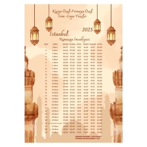 Ramazan İmsakiyesi Modern Kişiye Özel Tasarımlı Dijital Baskı 1000 Adet A4 300 gr Model 45